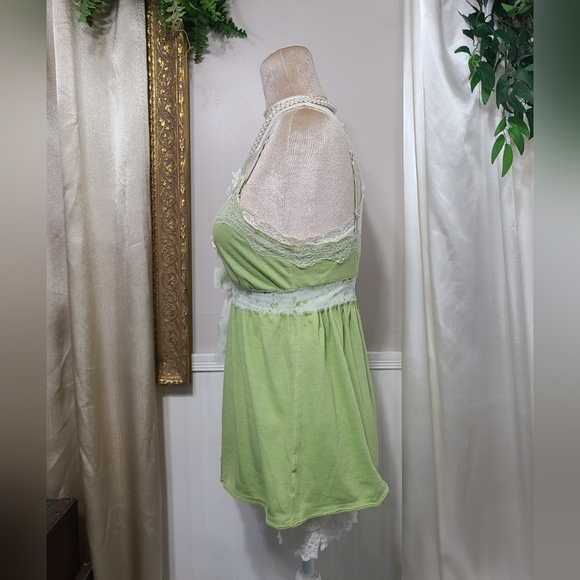 ♡ Y2K ♡ Abercrombie & Fitch Lace Trim Green Babydoll Tank with Leaf Waist Tie - Picture 7 of 9